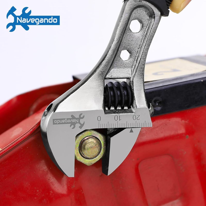 Navegando 6-Inch Adjustable Wrench, Adjustable Spanner for Tight Spaces, High Carbon Steel with Non-Slip Grip, Fits M6 to M12 Bolts (6-19mm Nuts), Perfect for Plumbing & Automotive Repair - Image 2